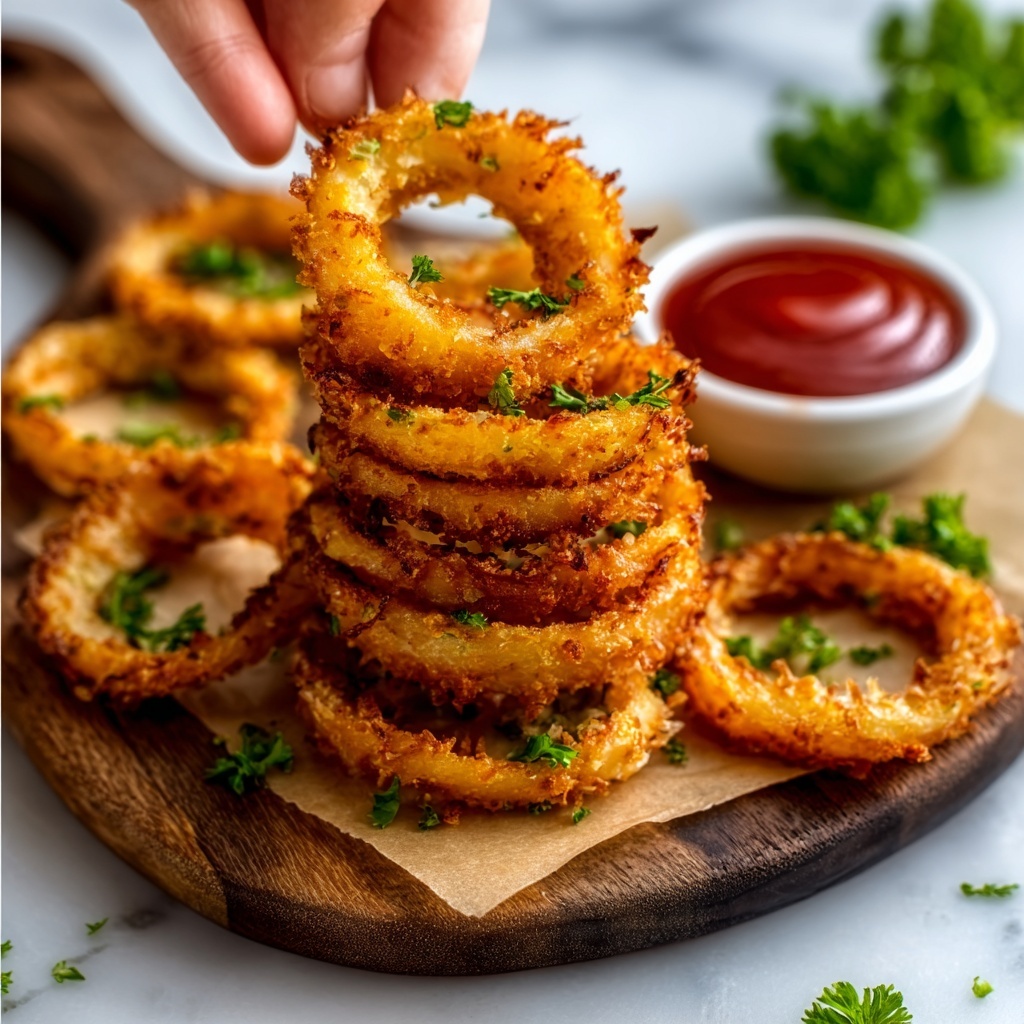 Crispy Onion Rings Drizzled with Spicy Mayo Recipe - Recipe Image
