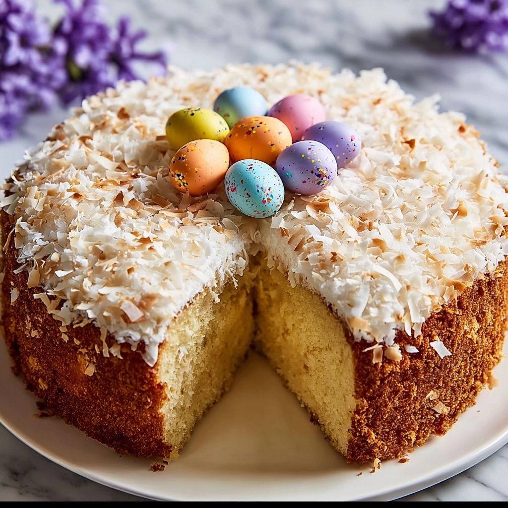 Lemon Coconut Easter Cake with Chocolate Eggs Recipe - Recipe Image