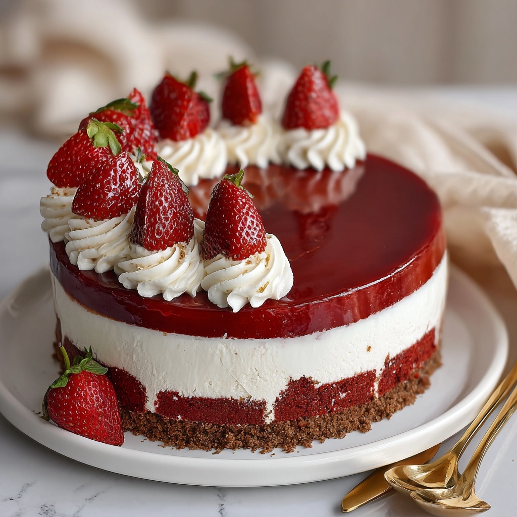 Red Velvet Strawberry Cheesecake Cake Recipe - Recipe Image