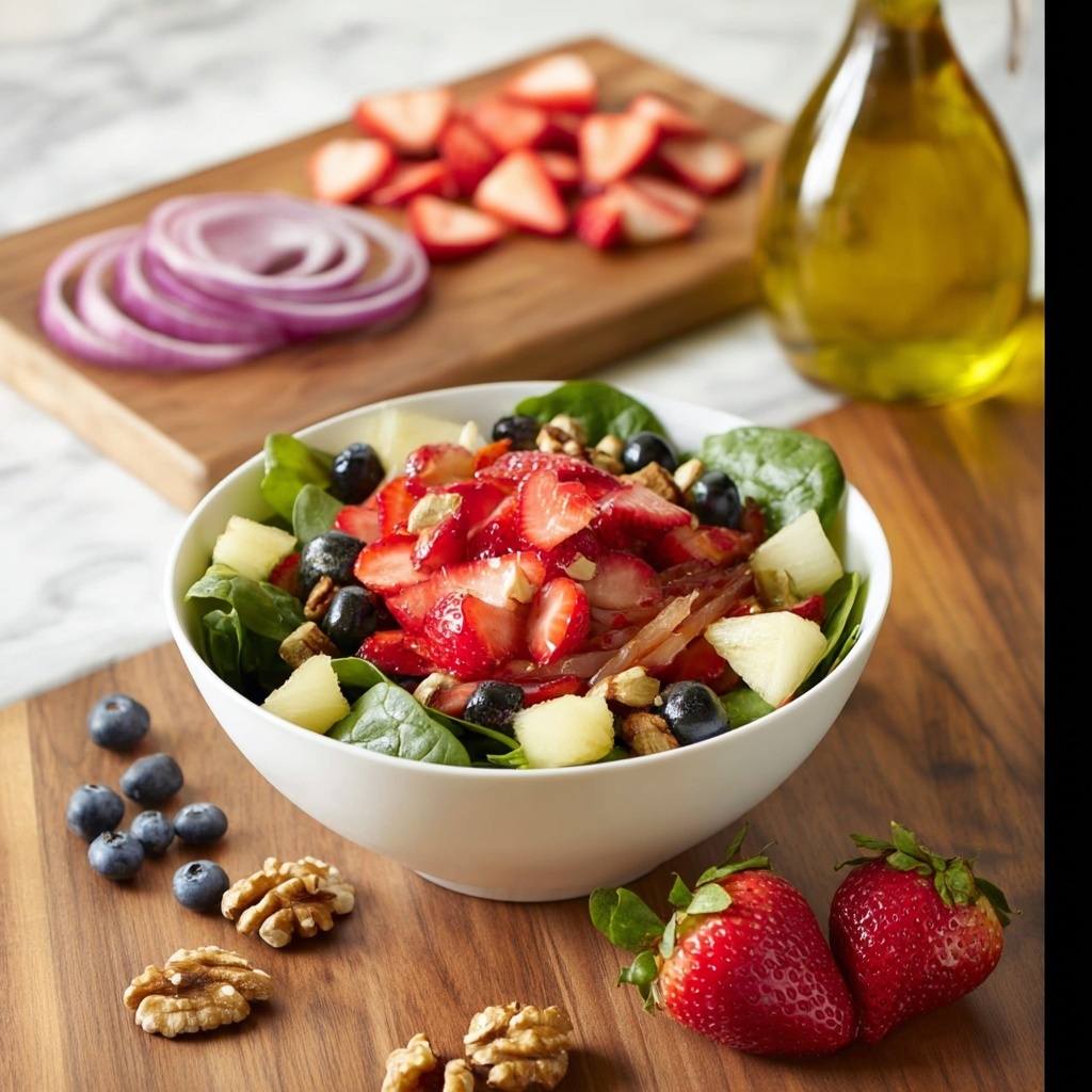 Spinach and Fruit Salad with Walnuts & Lemon Dressing Recipe - Recipe Image