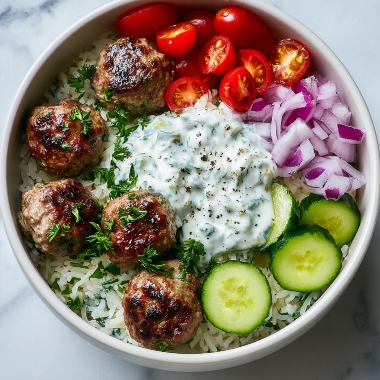 Greek Meatball Bowl with Tzatziki, Rice & Fresh Veggies Recipe