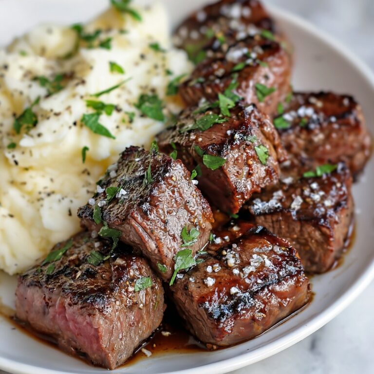 Garlic Parmesan Steak Bites with Mashed Potatoes Recipe