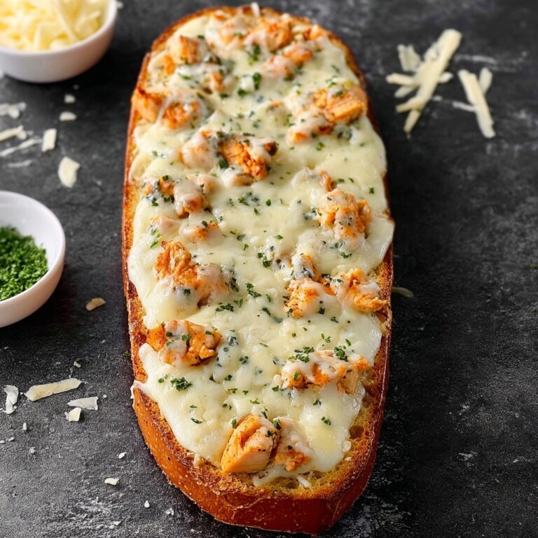 Creamy Chicken Alfredo Garlic Bread