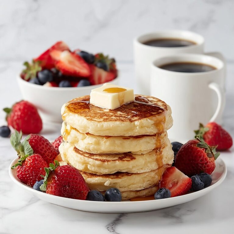 Fluffy Pancakes with Maple Syrup and Fresh Berries Recipe