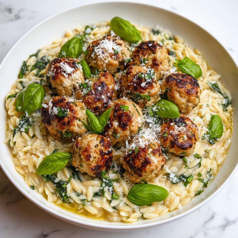 Baked Chicken Ricotta Meatballs with Creamy Spinach Orzo Recipe