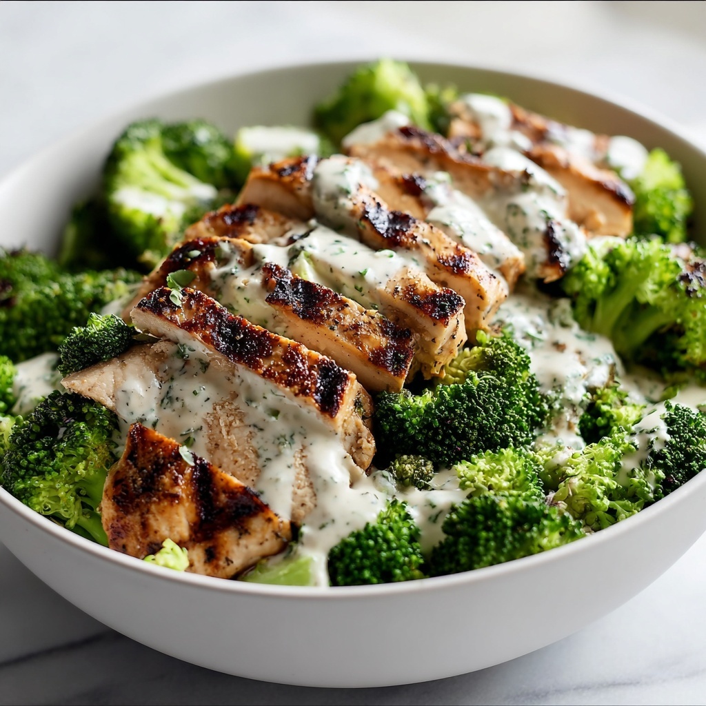 Grilled Chicken Broccoli Bowls with Creamy Garlic Sauce Recipe - Recipe Image