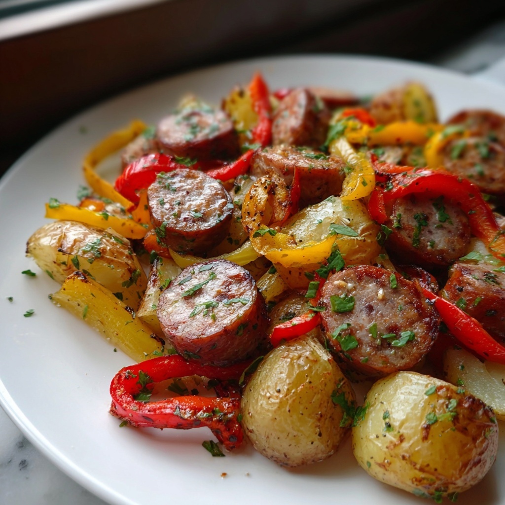 Quick Cajun Sheet Pan Chicken Sausage & Potato Bake Recipe - Recipe Image
