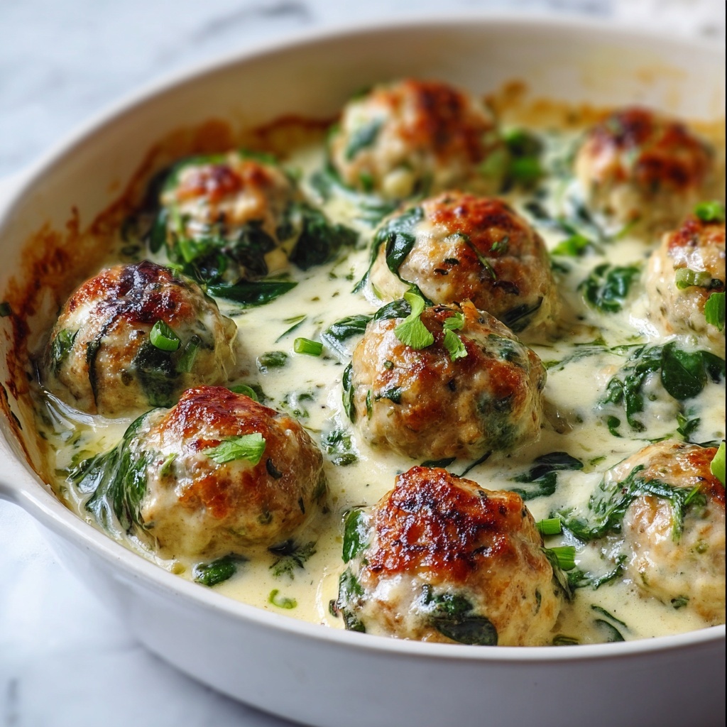 Southern Style Baked Chicken Ricotta Meatballs with Spinach Alfredo Sauce Recipe - Recipe Image