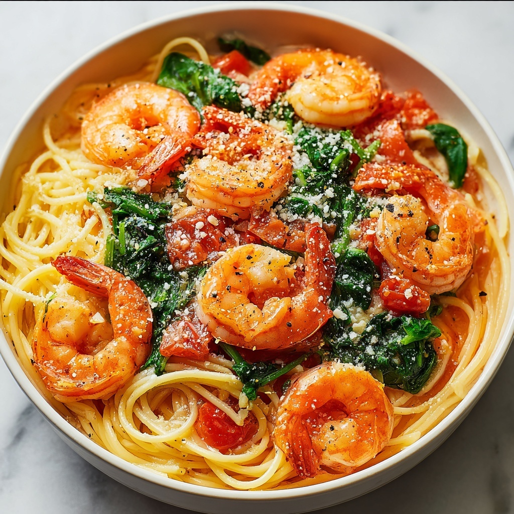 Tomato Spinach Shrimp Pasta Recipe - Recipe Image