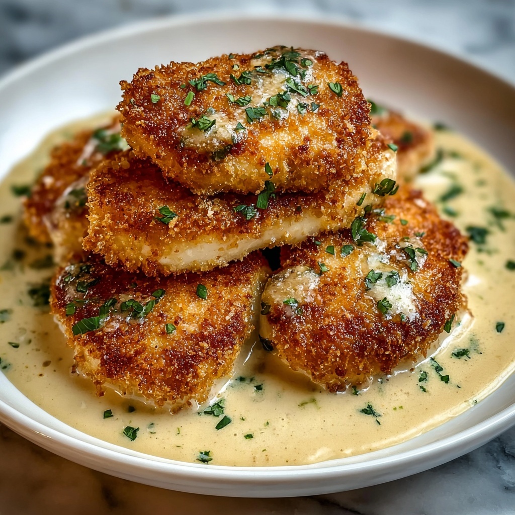 Crispy Parmesan Chicken with a Rich Garlic Sauce Recipe - Recipe Image