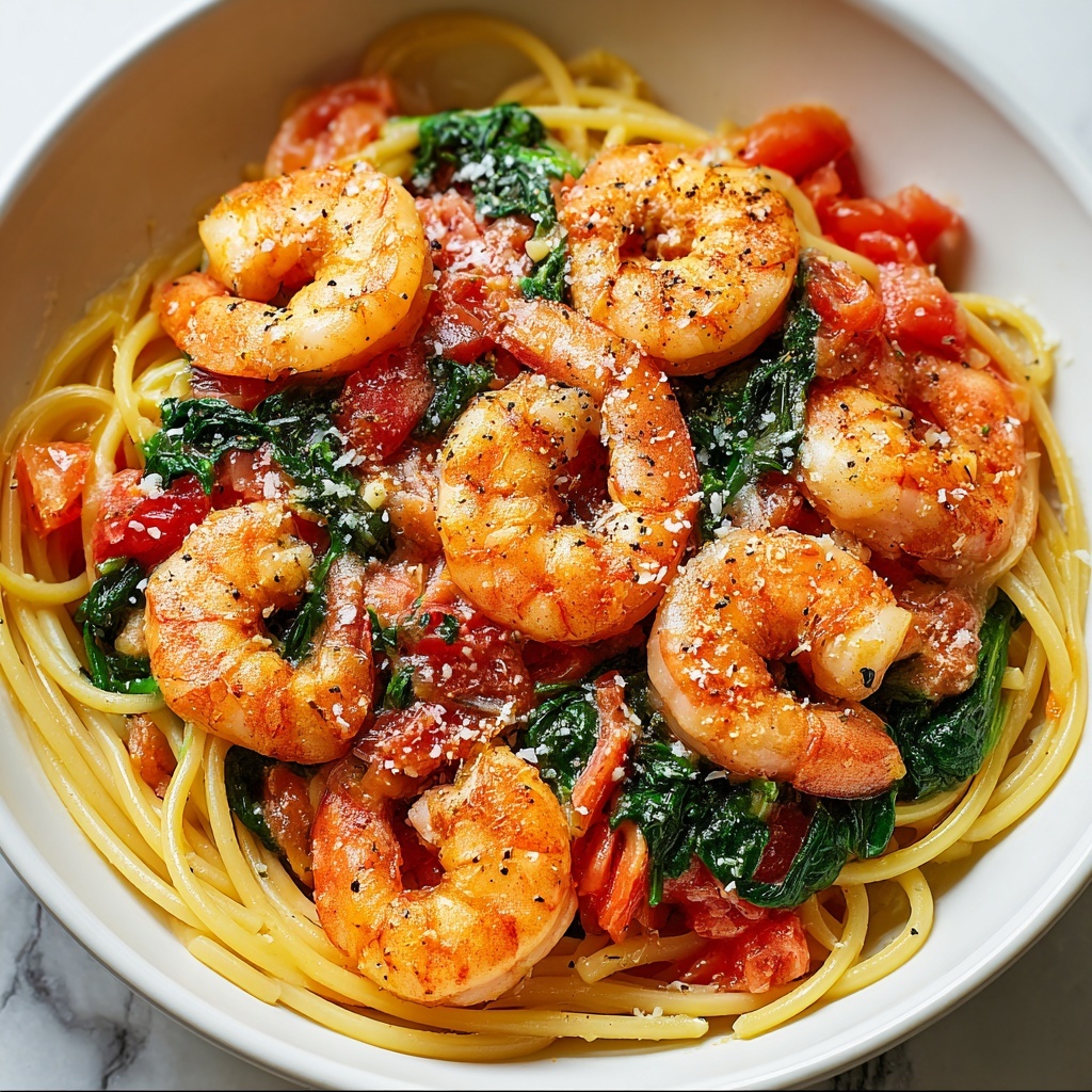 Tomato Spinach Shrimp Pasta Recipe - Recipe Image