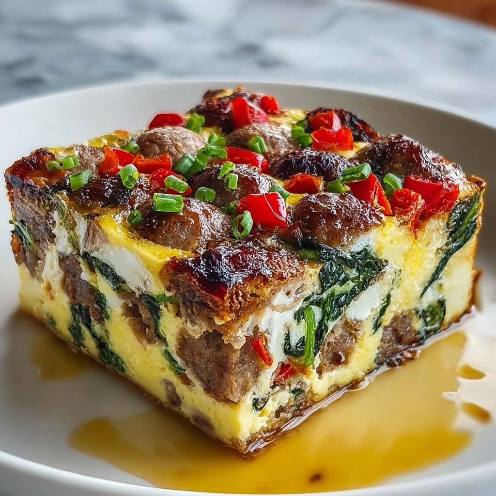 Hearty Sausage Spinach Mushroom Egg Bake Recipe - Recipe Image