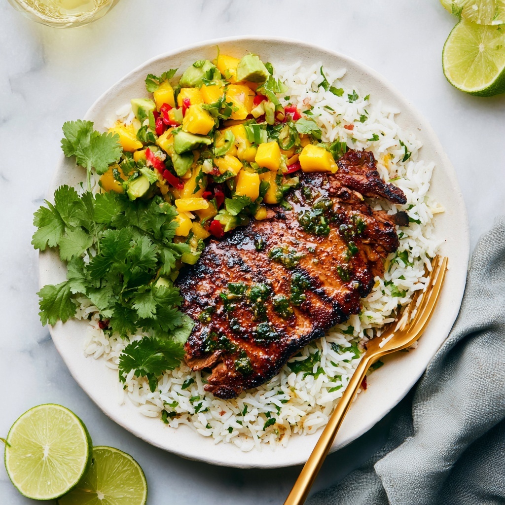 Cilantro Lime Chicken with Mango-Avocado Salsa and Citrus Rice Recipe - Recipe Image