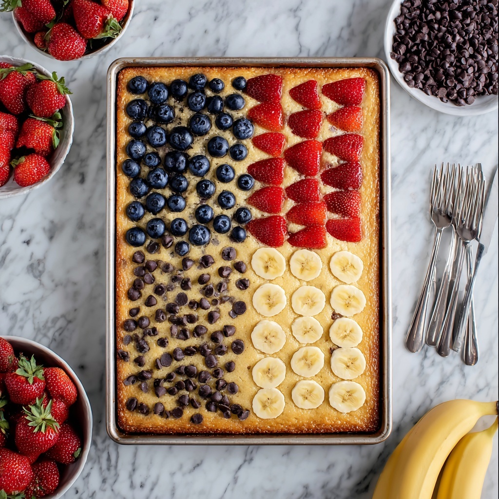 Sheet Pan Pancakes with Fresh Strawberries, Blueberries, Bananas, and Chocolate Chips Recipe - Recipe Image