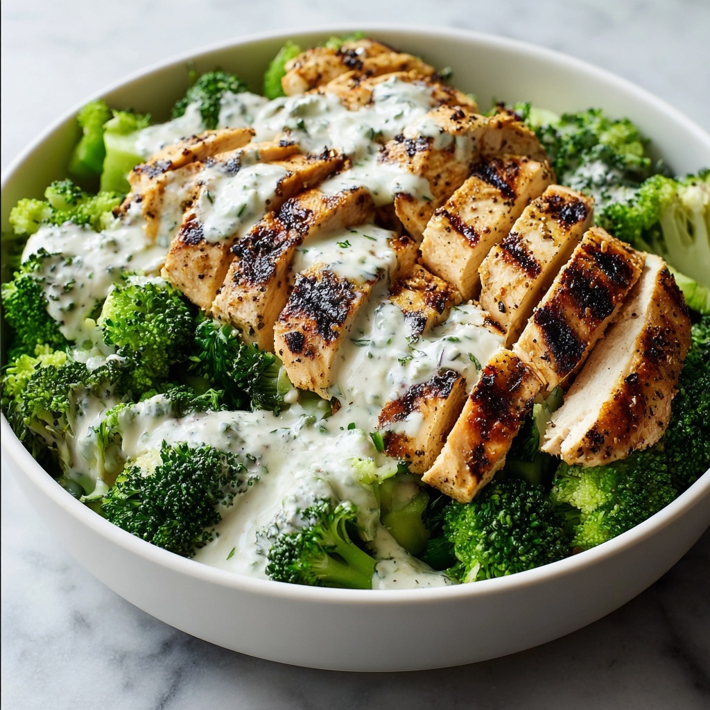 Grilled Chicken Broccoli Bowls with Creamy Garlic Sauce Recipe - Recipe Image