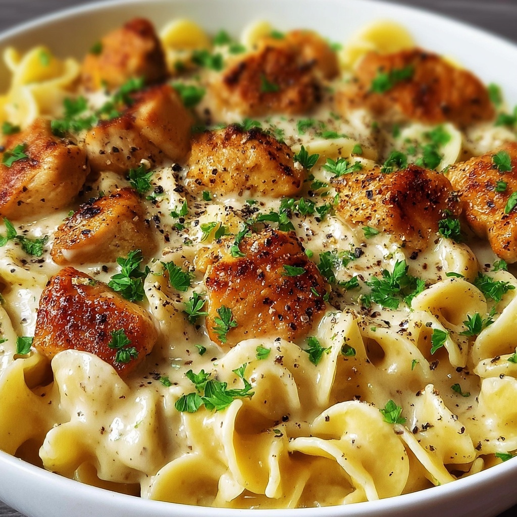One-Pan Creamy Garlic Butter Chicken with Egg Noodles Recipe - Recipe Image