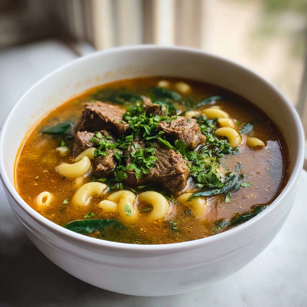 Hearty Beef Macaroni Soup with White Beans & Spinach Recipe - Recipe Image